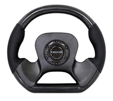 Load image into Gallery viewer, NRG Carbon Fiber Steering Wheel (320mm) CF Center Plate &amp; Two-Tone Carbon w/Leather Trim Handles Steering Wheels NRG
