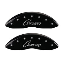 Load image into Gallery viewer, MGP 4 Caliper Covers Engraved Front &amp; Rear Cursive/Camaro Black finish silver ch Caliper Covers MGP
