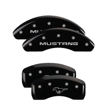Load image into Gallery viewer, MGP 4 Caliper Covers Engraved Front Mustang Engraved Rear Pony Black finish silver ch Caliper Covers MGP

