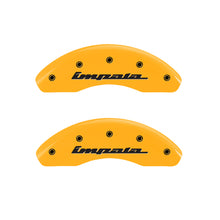 Load image into Gallery viewer, MGP 4 Caliper Covers Engraved Front &amp; Rear Impala Yellow finish black ch Caliper Covers MGP
