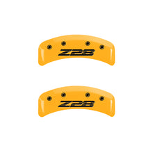 Load image into Gallery viewer, MGP 4 Caliper Covers Engraved Front Camaro Rear Z28 Yellow Finish Black Char 1997 Chevy Camaro Caliper Covers MGP
