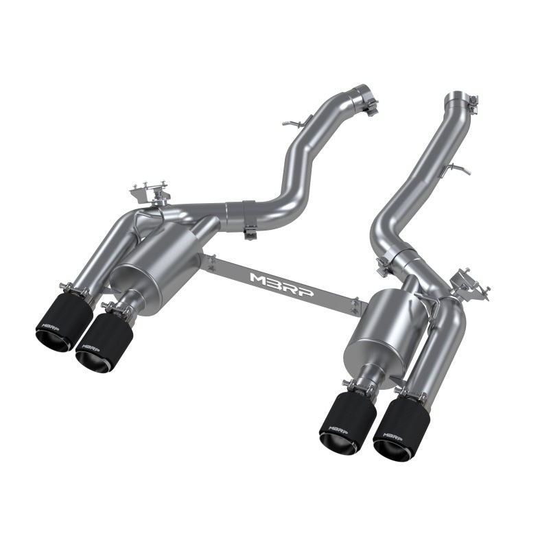 MBRP 18-22 BMW M2 Competition 3.0L T304 SS 3in Resonator-Back Exhaust Quad Rear w/ Carbon Fiber Tips Axle Back MBRP   
