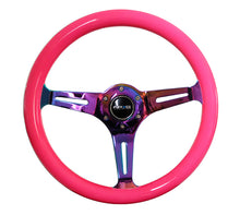 Load image into Gallery viewer, NRG Classic Wood Grain Steering Wheel (350mm) Neon Pink Painted Grip w/Neochrome 3-Spoke Center Steering Wheels NRG
