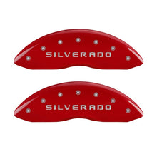 Load image into Gallery viewer, MGP Front set 2 Caliper Covers Engraved Front Silverado Red finish silver ch Caliper Covers MGP
