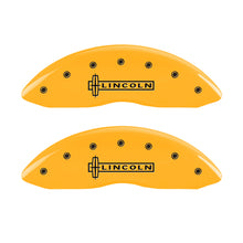 Load image into Gallery viewer, MGP 4 Caliper Covers Engraved Front Lincoln Engraved Rear Star logo Yellow finish black ch Caliper Covers MGP
