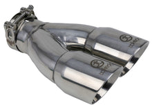 Load image into Gallery viewer, aFe Takeda 2.5in 304 Stainless Steel Clamp-on Exhaust Tip 2.5in Inlet 3in Dual Outlet - Polished Tips aFe
