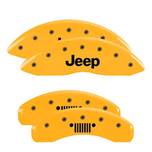 Load image into Gallery viewer, MGP 4 Caliper Covers Engraved F&amp;R 11-18 Jeep Grand Cherokee Yellow Finish Black Jeep/Grill Logo Caliper Covers MGP
