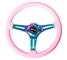 Load image into Gallery viewer, NRG Classic Wood Grain Steering Wheel (350mm) Solid Pink Painted Grip w/Neochrome 3-Spoke Center Steering Wheels NRG

