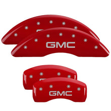 Load image into Gallery viewer, MGP 4 Caliper Covers Engraved Front &amp; Rear GMC Red finish silver ch Caliper Covers MGP
