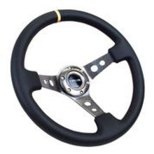 Load image into Gallery viewer, NRG Reinforced Steering Wheel (350mm / 3in. Deep) Blk Leather w/Gunmetal Cutout Spoke &amp; Yellow CM Steering Wheels NRG
