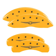 Load image into Gallery viewer, MGP 4 Caliper Covers Engraved F &amp; R Chrysler Wing Yellow Finish Black Char 2009 Chrysler Aspen Caliper Covers MGP
