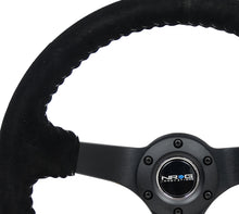 Load image into Gallery viewer, NRG Reinforced Steering Wheel (350mm / 3in. Deep) Blk Suede/Silver BBall Stitch w/5mm Mt. Blk Spokes Steering Wheels NRG
