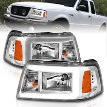 Load image into Gallery viewer, ANZO 2001-2011 Ford Ranger Crystal Headlights w/ Light Bar Chrome Housing Headlights ANZO
