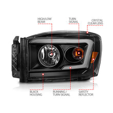 Load image into Gallery viewer, Anzo 06-09 Dodge RAM 1500/2500/3500 Headlights Black Housing/Clear Lens (w/Switchback Light Bars) Headlights ANZO
