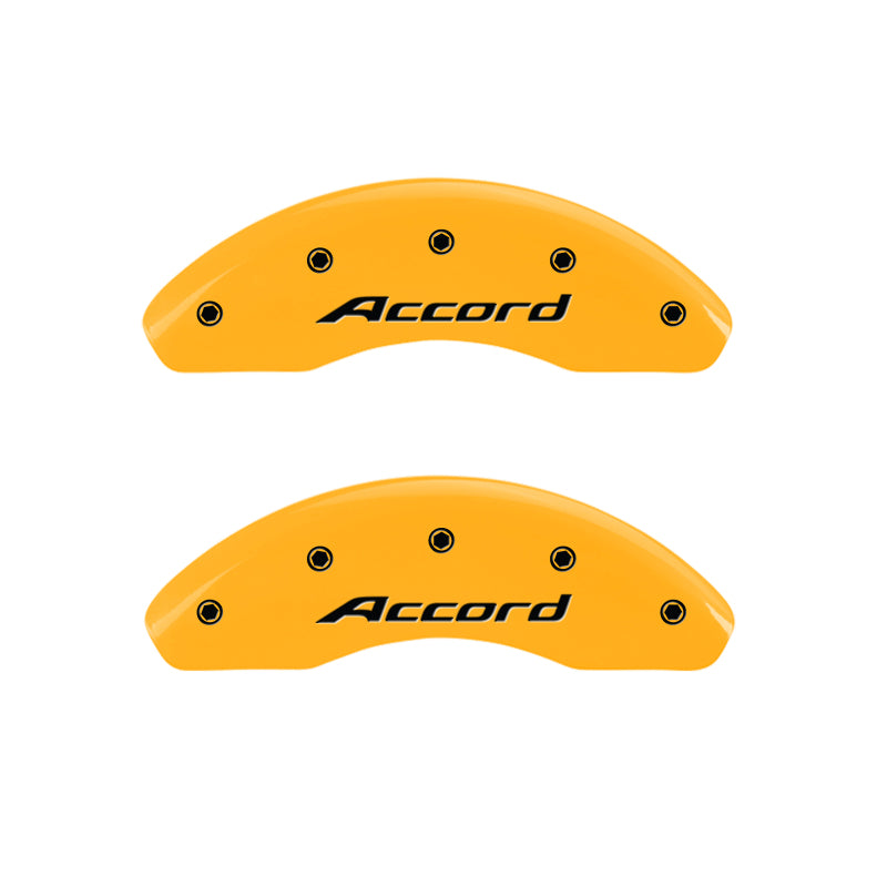 MGP 4 Caliper Covers Engraved Front Accord Engraved Rear Accord Yellow finish black ch Caliper Covers MGP