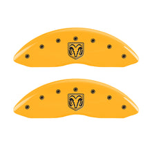 Load image into Gallery viewer, MGP 4 Caliper Covers Engraved Front Ram Rear Ramhead Yellow Finish Black Char 2010 Dodge Ram 2500 Caliper Covers MGP
