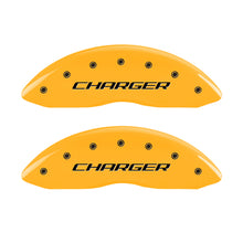 Load image into Gallery viewer, MGP 4 Caliper Covers Engraved Front Charger Engraved Rear RT Yellow finish black ch Caliper Covers MGP
