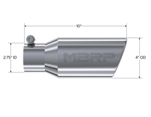 Load image into Gallery viewer, MBRP Universal Tip 4in OD 2.75in Inlet 10in Length Angled Rolled End T304 Steel Tubing MBRP   
