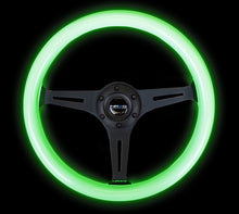 Load image into Gallery viewer, NRG Classic Wood Grain Steering Wheel (350mm) Glow-N-The-Dark Green Grip w/Black 3-Spoke Center Steering Wheels NRG
