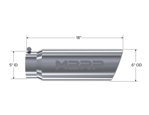 MBRP Universal Tip 6in OD Angled Rolled End 5in Inlet 18in Lgth T304 Exhaust Steel Tubing MBRP   