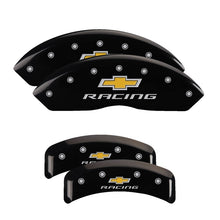 Load image into Gallery viewer, MGP 4 Caliper Covers Engraved F &amp; R Chevy Racing Black Finish Silver Char 1988 Chevrolet Corvette Caliper Covers MGP
