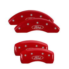 Load image into Gallery viewer, MGP 4 Caliper Covers Engraved Front &amp; Rear Ford Oval Red Finish Silver Char 21 Ford Bronco Sport Caliper Covers MGP
