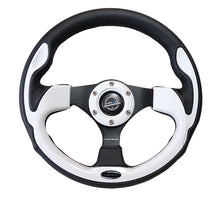 Load image into Gallery viewer, NRG Reinforced Steering Wheel (320mm) Blk w/White Trim &amp; 4mm 3-Spoke Steering Wheels NRG
