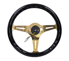 Load image into Gallery viewer, NRG Classic Wood Grain Steering Wheel (350mm) Black Grip w/Chrome Gold 3-Spoke Center Steering Wheels NRG

