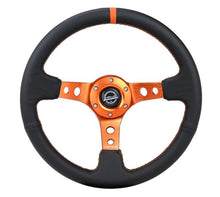 Load image into Gallery viewer, NRG Reinforce Steering Wheel (350mm / 3in. Deep) Blk Leather, Orange Center Mark w/ Orange Stitching Steering Wheels NRG

