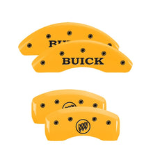 Load image into Gallery viewer, MGP 4 Caliper Covers Engraved Front Buick Engraved Rear Buick Shield Yellow finish black ch Caliper Covers MGP
