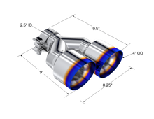 Load image into Gallery viewer, MBRP Burnt End Tip 2.5 ID Dual 4 OD Out 9.5 length Single wall 304 Stainless Steel Driver Side Tail Pipes MBRP
