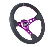 Load image into Gallery viewer, NRG Reinforced Steering Wheel (350mm / 3in. Deep) Black Leather w/Purple Center &amp; Purple Stitching Steering Wheels NRG
