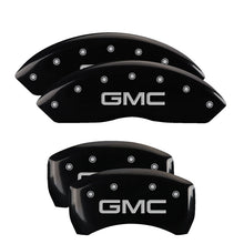 Load image into Gallery viewer, MGP 4 Caliper Covers Engraved Front &amp; Rear GMC Black finish silver ch Caliper Covers MGP
