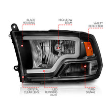 Load image into Gallery viewer, ANZO 2009-2018 Dodge Ram 1500 Crystal Headlights w/ Light Bar Black Housing Headlights ANZO

