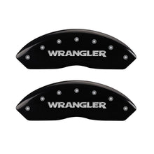 Load image into Gallery viewer, MGP 4 Caliper Covers Engraved Front &amp; Rear WRANGLER Black finish silver ch Caliper Covers MGP
