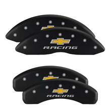 Load image into Gallery viewer, MGP 4 Caliper Covers Engraved Front &amp; Rear Bowtie Black finish silver ch Caliper Covers MGP

