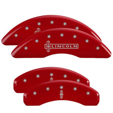 Load image into Gallery viewer, MGP 4 Caliper Covers Engraved Front Cursive/Cadillac Engraved Rear CTS Red finish silver ch Caliper Covers MGP
