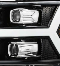 Load image into Gallery viewer, AlphaRex 07-13 Chevy 1500 LUXX LED Proj Headlights Plank Style Jet Blk w/ Activ Light/Seq Signal/DRL Headlights AlphaRex
