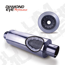 Load image into Gallery viewer, Diamond Eye MFLR 4inID SGL IN/SGL OUT 7inDIA X 24in BODY 30in LENGTH LOUVERED SLOTTED ENDS 409 SS Muffler Diamond Eye Performance
