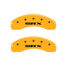Load image into Gallery viewer, MGP 4 Caliper Covers Engraved Front Cursive/Cadillac Engraved Rear SRX Yellow finish black ch Caliper Covers MGP
