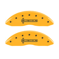 MGP 4 Caliper Covers Engraved Front Lincoln Engraved Rear MKS Yellow finish black ch Caliper Covers MGP