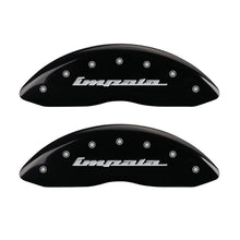 Load image into Gallery viewer, MGP 4 Caliper Covers Engraved Front &amp; Rear Impala Black finish silver ch Caliper Covers MGP
