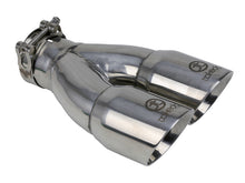 Load image into Gallery viewer, aFe Takeda 2.5in 304 Stainless Steel Clamp-on Exhaust Tip 2.5in Inlet 3in Dual Outlet - Polished Tips aFe
