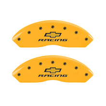 Load image into Gallery viewer, MGP 4 Caliper Covers Engraved F &amp; R Chevy Racing Yellow Finish Black Char 2017 Chevrolet Camaro Caliper Covers MGP
