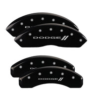 MGP 4 Caliper Covers Engraved Front & Rear With stripes/Dodge Black finish silver ch | 12200SDD3BK