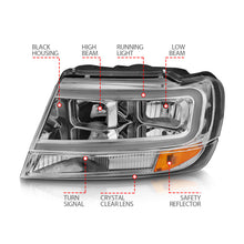 Load image into Gallery viewer, ANZO 1999-2004 Jeep Grand Cherokee Crystal Headlights w/ Light Bar Chrome Housing Headlights ANZO
