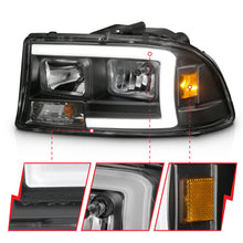 Load image into Gallery viewer, ANZO 97-04 Dodge Dakota/Durango Crystal headlight Set w/ Light Bar Black Housing Headlights ANZO
