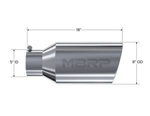 MBRP Universal Tip 8in OD Rolled End 5in Inlet 18in Length T304 Steel Tubing MBRP   