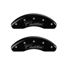 Load image into Gallery viewer, MGP 4 Caliper Covers Engraved Front &amp; Rear Cursive/Cadillac Black finish silver ch Caliper Covers MGP
