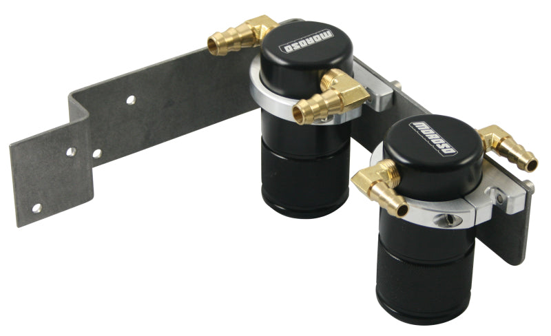Moroso 08-14 Subaru STi (w/Top Mount Intercooler) Air/Oil Separator Catch Can - Billet Alum - Black Oil Catch Cans Moroso